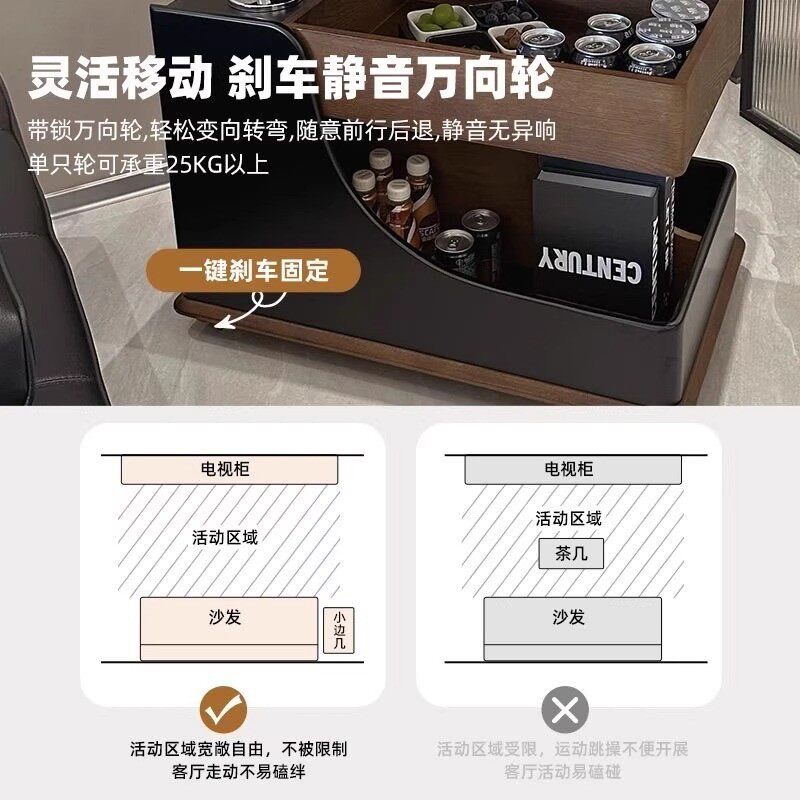 Liftable Slate Tabletop Side Table, Living Room Sofa Side Cabinet, Movable Cart, Multi-Functional Movable Lifting Coffee Table
