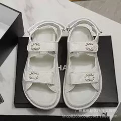 Tweed Style Correct Label Sandals for Women, Velcro Thick-Soled Retro Single Shoes, Versatile Beach Shoes, Large Size Factory Direct Sales