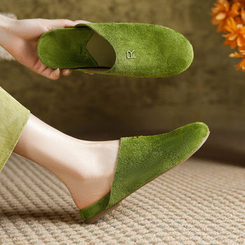 Genuine Leather Birkenstock Shoes 2025 Spring New Style Baotou Outer Wear Flats Half Slippers One-Leg Mule Slippers for Women