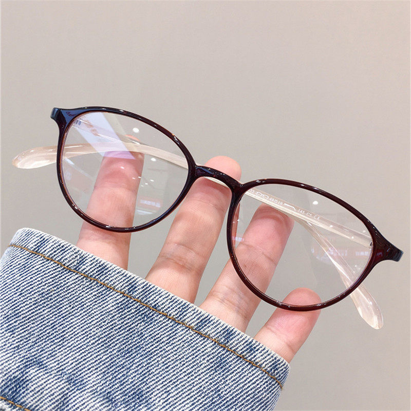 New Korean style high-end feeling retro small round frame brown glasses women's myopia eye frame oval anti-blue light flat mirror
