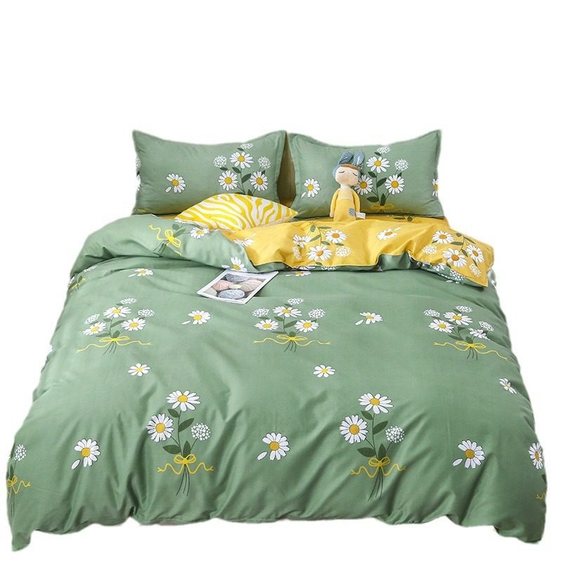 Ins small fresh four-piece bedding skin-friendly wash cotton sanding student bed sheets quilt cover three-piece wholesale