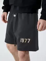 FOG Fleece-Lined Shorts Digital 1977 Flocked Streetwear Loose Fit 5-Inch Casual Versatile Sweatpants for Men