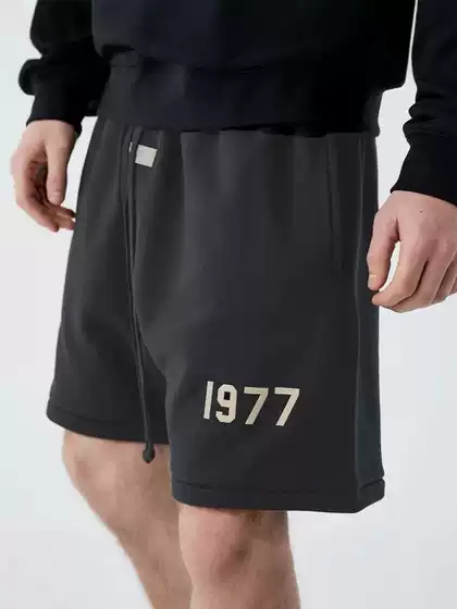 FOG Fleece-Lined Shorts Digital 1977 Flocked Streetwear Loose Fit 5-Inch Casual Versatile Sweatpants for Men