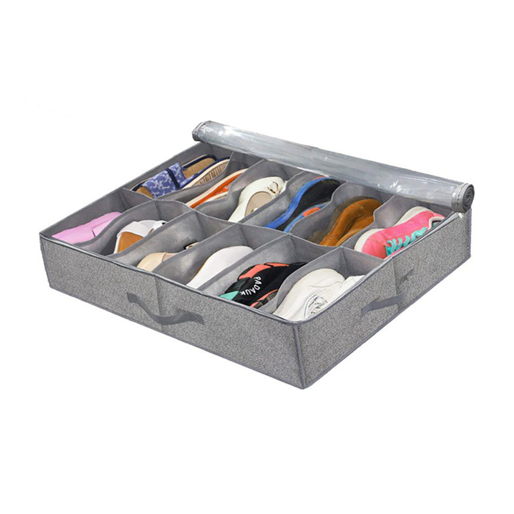 Cross-border Amazon New Bed Bottom Shoes Storage Box Transparent Packaging Storage Box Folding Non-woven Fabric Storage Shoe Box