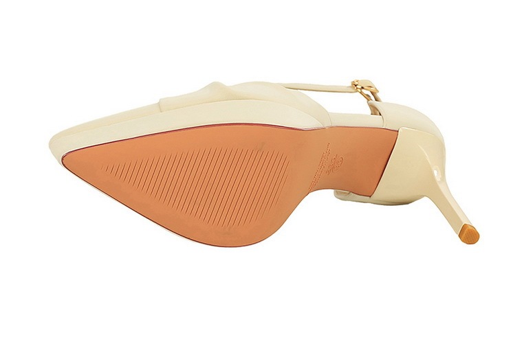 Sandal cao gót nữ mũi nhọn quai ngang đính nơ, đế xuồng 1.5cm, gót mảnh 10.5cm — Màu đen, Màu trắng be