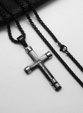 十字架吊坠欧美朋克项链钛钢