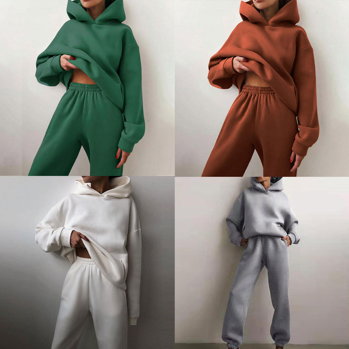 Hooded Sweatshirt and Pants Set for Women Solid Color Casual Outfit Spring Fashion