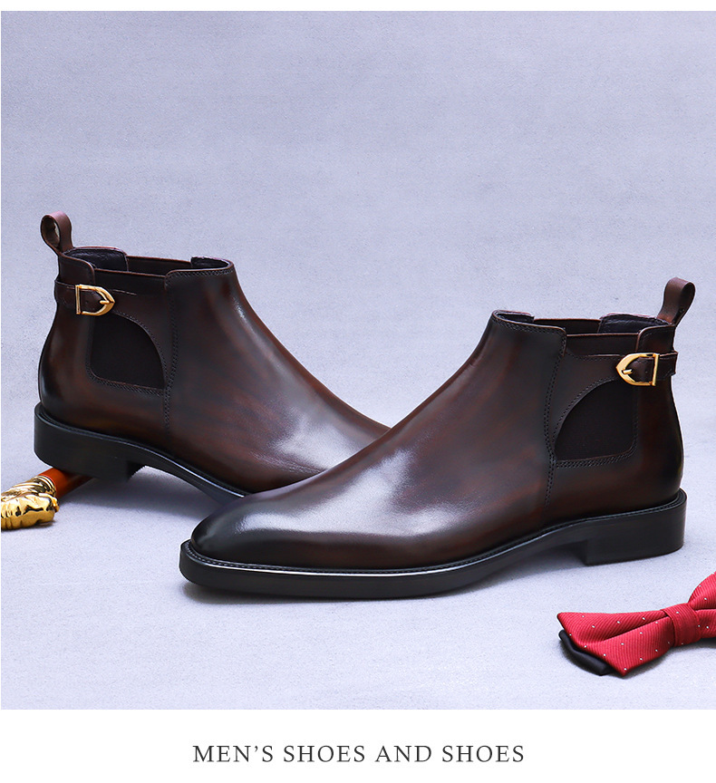 Boot Chelsea nam da bò thật cổ thấp phong cách công sở — Màu đen, Màu cà phê mẫu lót nhung, Màu đen mẫu lót nhung, Màu cà phê
