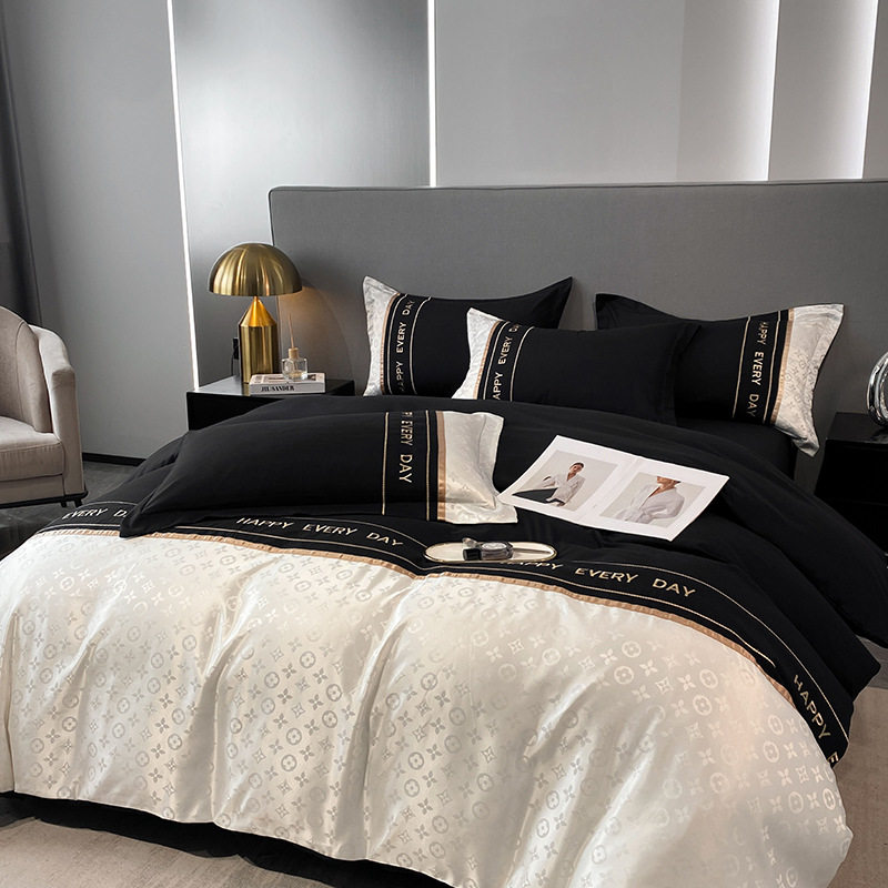 Washed Cotton Ice Silk Jacquard Four-Piece Set Simple Solid Color Bedding Quilt Cover Sheet Bedding Manufacturer Wholesale