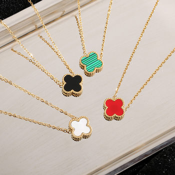 Double-sided four-leaf clover necklace net red red book lucky four-leaf clover 18K gold necklace mother-shell cross-border jewelry wholesale