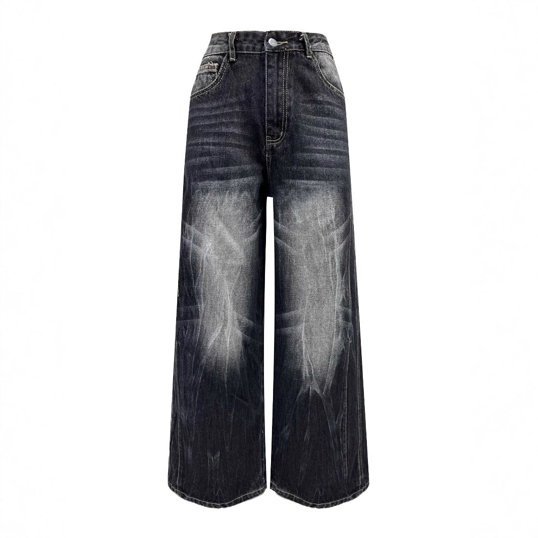 High Waisted Wide Leg Jeans Loose Fit Straight Cut Denim Fabric Casual Wear for Women Ready to Ship
