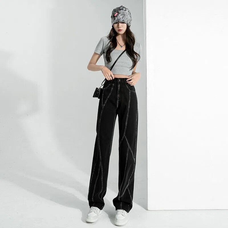 High Waisted Wide Leg Jeans for Women Spring Loose Fit Patchwork Design Casual Street Style Wholesale Available