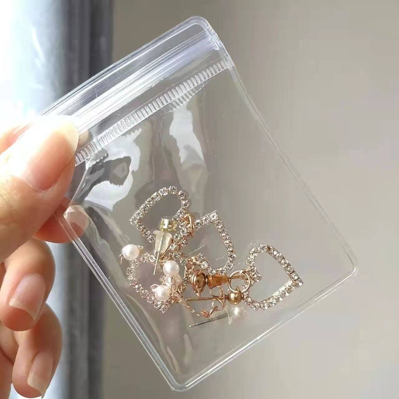 Ready Stock Pvc High-Definition Transparent Self-Sealing Bags Jewelry Box Jewelry Earrings Necklace Ring Storage Sealed Packaging Bags