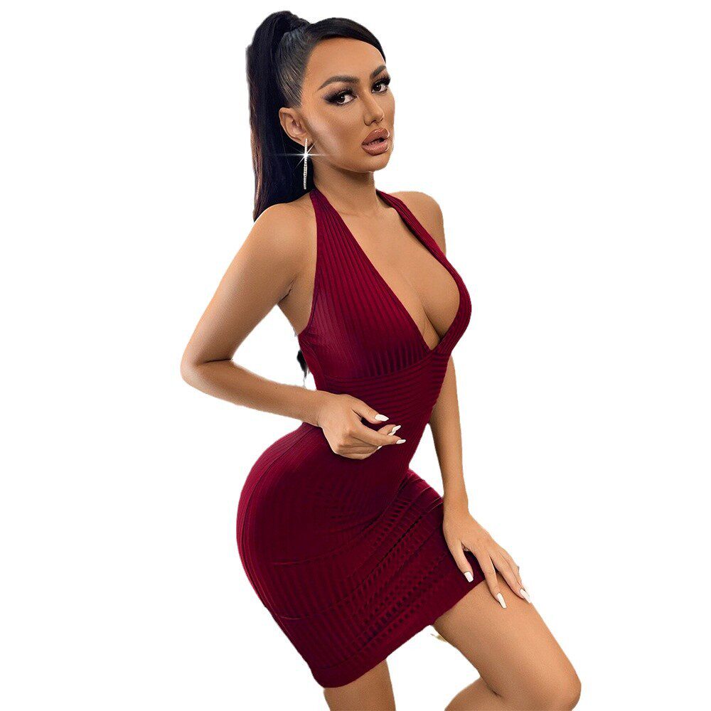 V Neck Bodycon Dress Slim Fit Waist Defining Sexy Style Spring Summer Fashion for Women Wholesale Available