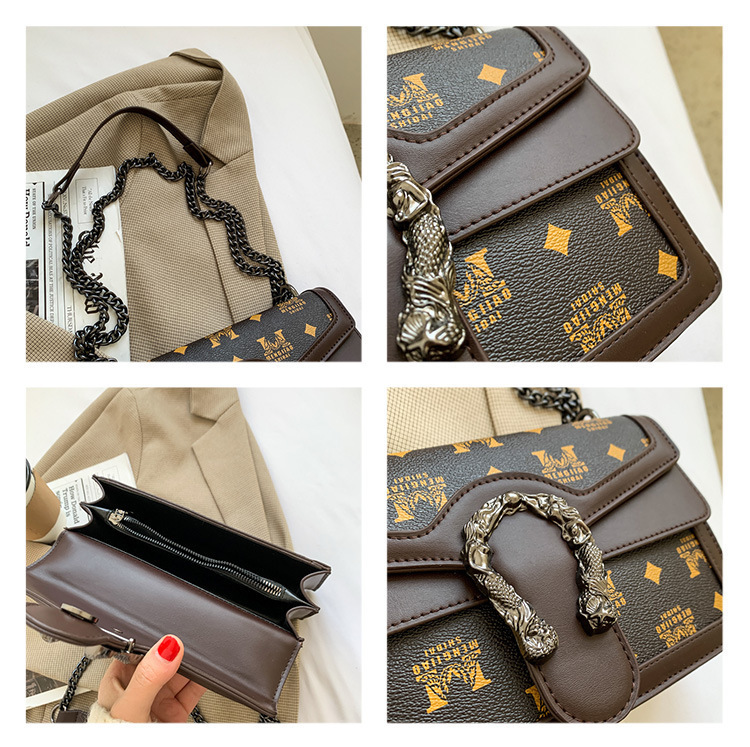 French Niche Bags for Women New Trendy Autumn and Winter Chain Shoulder Crossbody Bag Printed Small Square Bag Retro Style 12 undefined