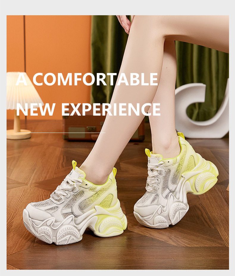 Giày sneaker nữ chunky đế dày phối màu cổ điển, đế cao 8 cm — Xanh lá, Đỏ, Xám chi tiết 10