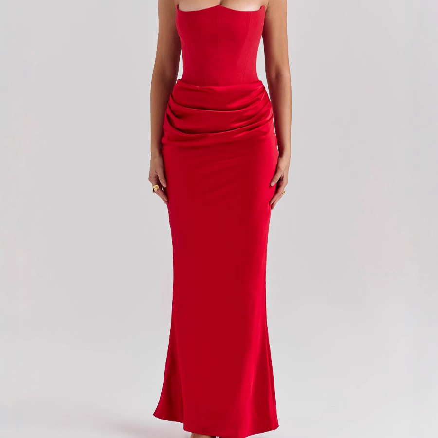 Multi Color Strapless Bodycon Jumpsuit Ruched Design Boned Structure Long Length Perfect for Parties and Events