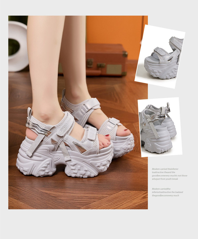 Dép sandal nữ xỏ ngón đế bệt mũi tròn quai Velcro phong cách Hàn Quốc — Trắng, Bạc chi tiết 3