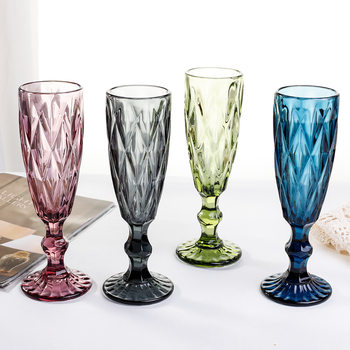 European-Style Embossed Glass Champagne Glasses, Colorful Thickened Cocktail Glasses, Restaurant Hotel Banquet Goblets, Wedding Banquet