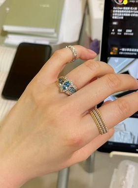 版本圆珠边珠子戒指V金镀18k玫瑰金时尚个性食指轻奢小众设计感