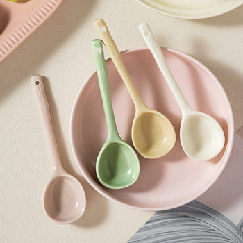 Japanese-Style Ceramic Spoon, Trendy Small Soup Spoon for Home Use, Popular Ceramic Spoon for Eating, High-Value Rice Spoon with Long Handle