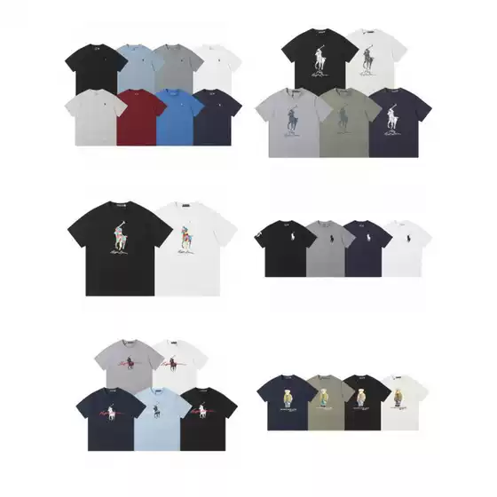 Cross-Border Classic Bear Print Round Neck Short-Sleeved Simple, Fashionable and Versatile T-Shirt for Men and Women