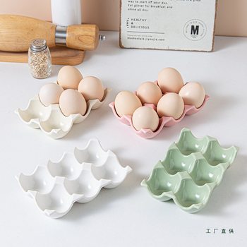 High-Looking Household Egg Tray with 6 Compartments for Egg Storage Rack, Cute Ceramic Kitchen Organization Photo Props, Korean Style
