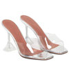 Factory wholesale transparent crystal heel slippers women's summer new amina fashion wine cup heel square toe fashion sandals