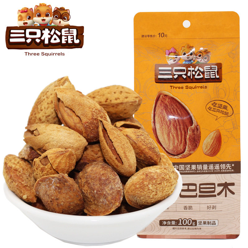 Three Squirrels Hand-Peeled Almonds 100g Healthy Nuts Dried Fruit Snacks Snacks Specialty Group Purchase Gift Large Grains
