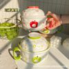 Apple Kitty Instant Noodle Bowl with Lid Ceramic Household Large Capacity Ins Snail Noodle Bowl High Temperature Resistance and High Value