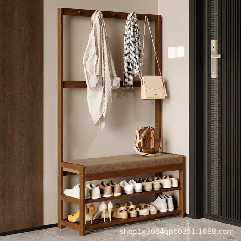 Clothes Rack, Floor-Standing, Bedroom Entrance, Foyer Combination, Multi-Functional Shoe-Changing Bench, Coat Rack, Integrated Simple Clothes Rack