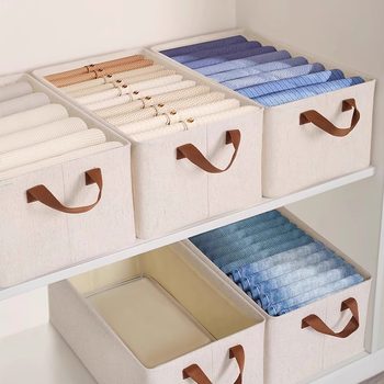 Cross-Border New Style Tianshan Cotton and Linen Storage Box Bamboo Pattern Household Organizing Drawer-Type Foldable Storage Basket Artifact