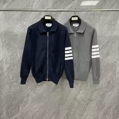Factory Direct Tb Autumn and Winter New Style Lapel Four-Stripe Zipper Jacket Knitted Sweater Casual Fashion Trend