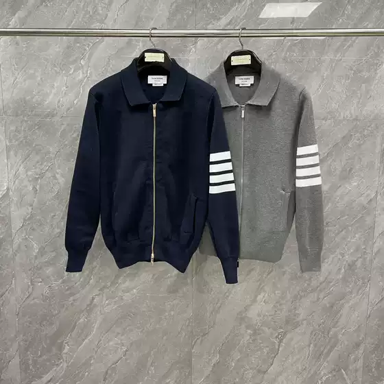 Factory Direct Tb Autumn and Winter New Style Lapel Four-Stripe Zipper Jacket Knitted Sweater Casual Fashion Trend