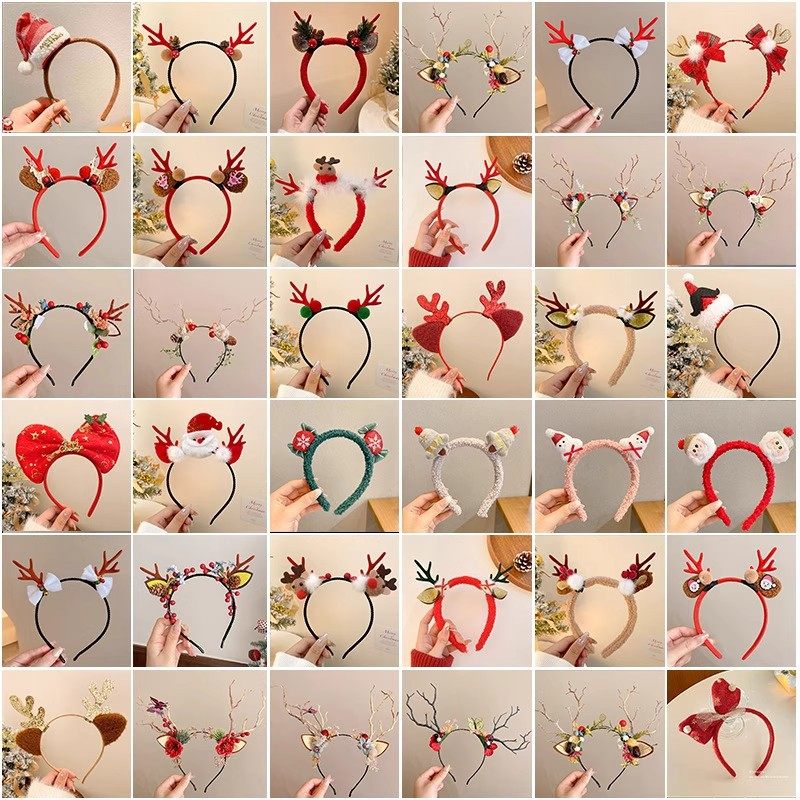 Christmas Hairpin Cute Rabbit Ears Plush Hairband Women's Winter Bow Hair Press Headband Atmospheric Hairband Headwear