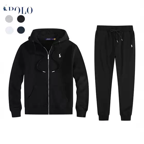 Cross-Border Best-Selling Ralph Lauren Embroidered Pony Logo Iron-Zip Sweatshirt and Sweatpants Long-Sleeve Long-Pants Casual Sports Set