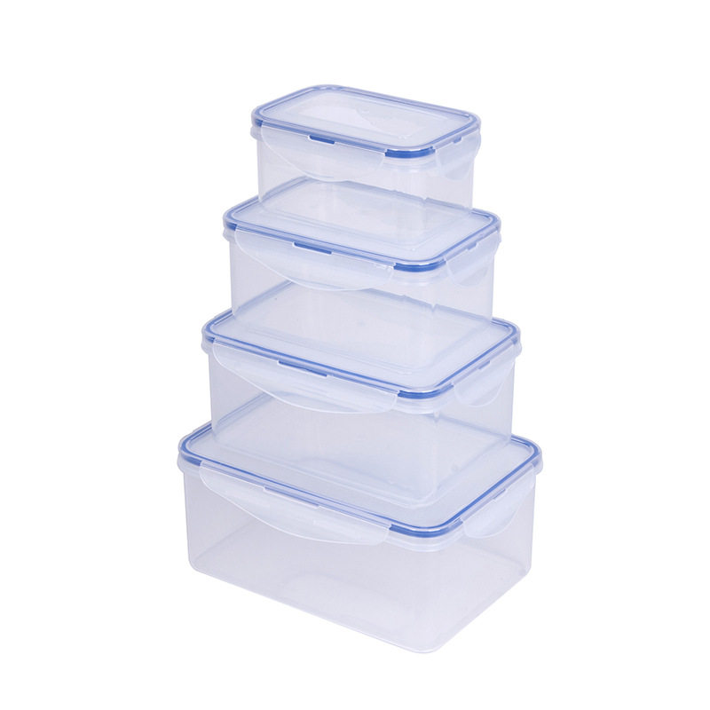Lock Four-Piece Set of Transparent Plastic Food Storage Boxes, Food-Grade Sealed Refrigerator Storage Boxes, Commercial Food Storage Boxes