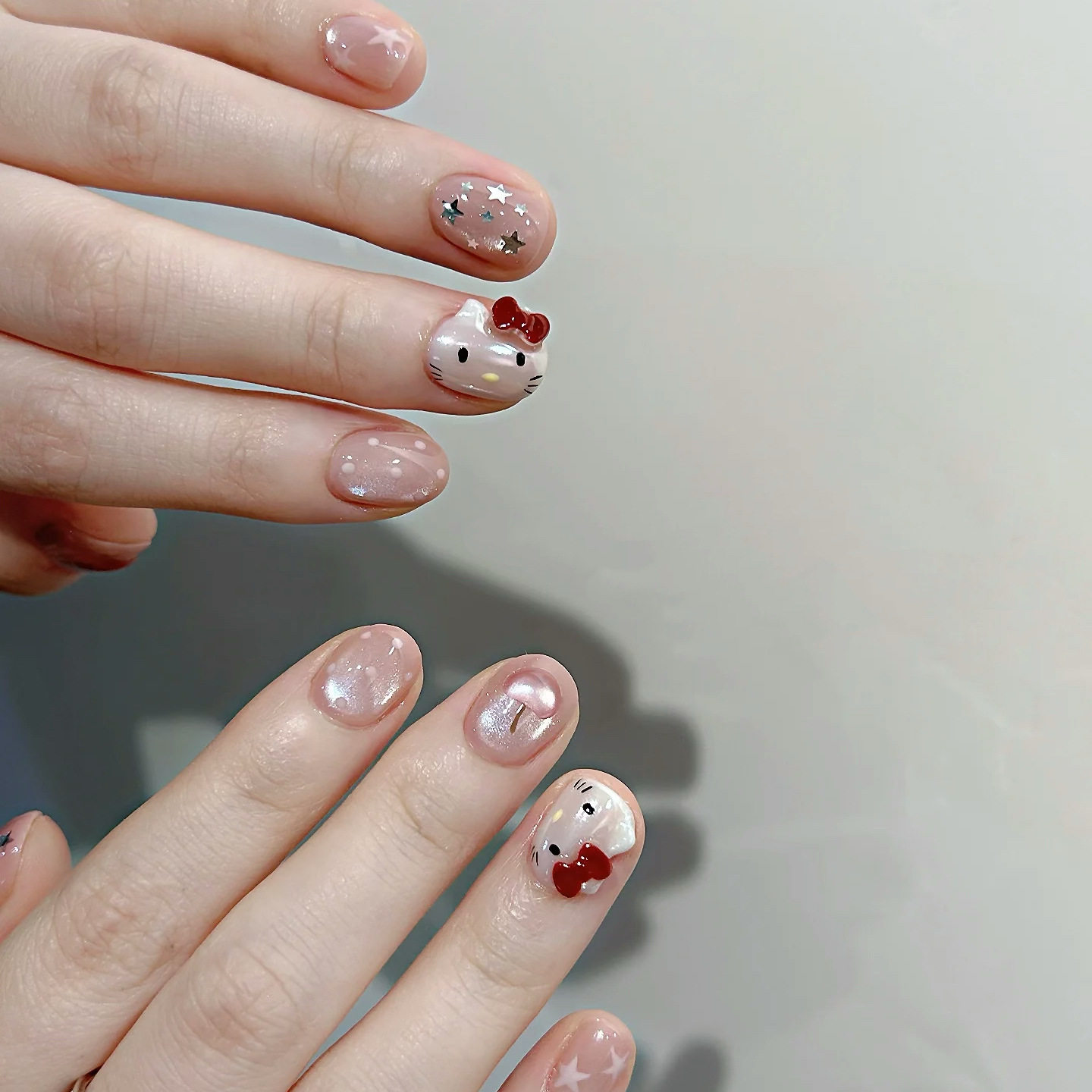 [Pink Crystal Kitty] Soft and Cute Hello Kitty Sweet Girl Stereo Fruit Decoration Daily Cute Style Whitening Wearable Nails