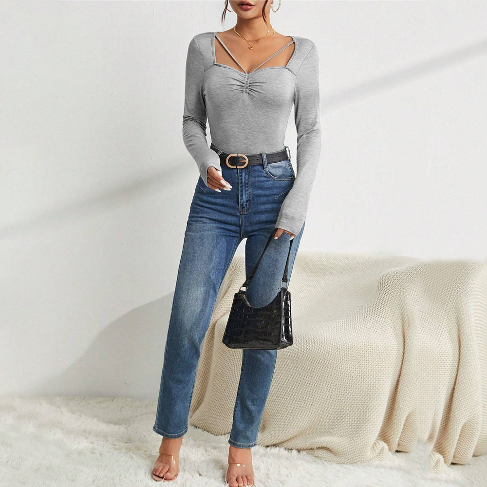 Womens Slim Fit Square Neck T Shirt Minimalist Design Versatile Style Spring Summer Essential Wholesale Available
