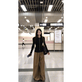 French Early Autumn Atmosphere Long-Sleeved Knitted Top Temperament Straight Slim Casual Pants Two-Piece Set for Women