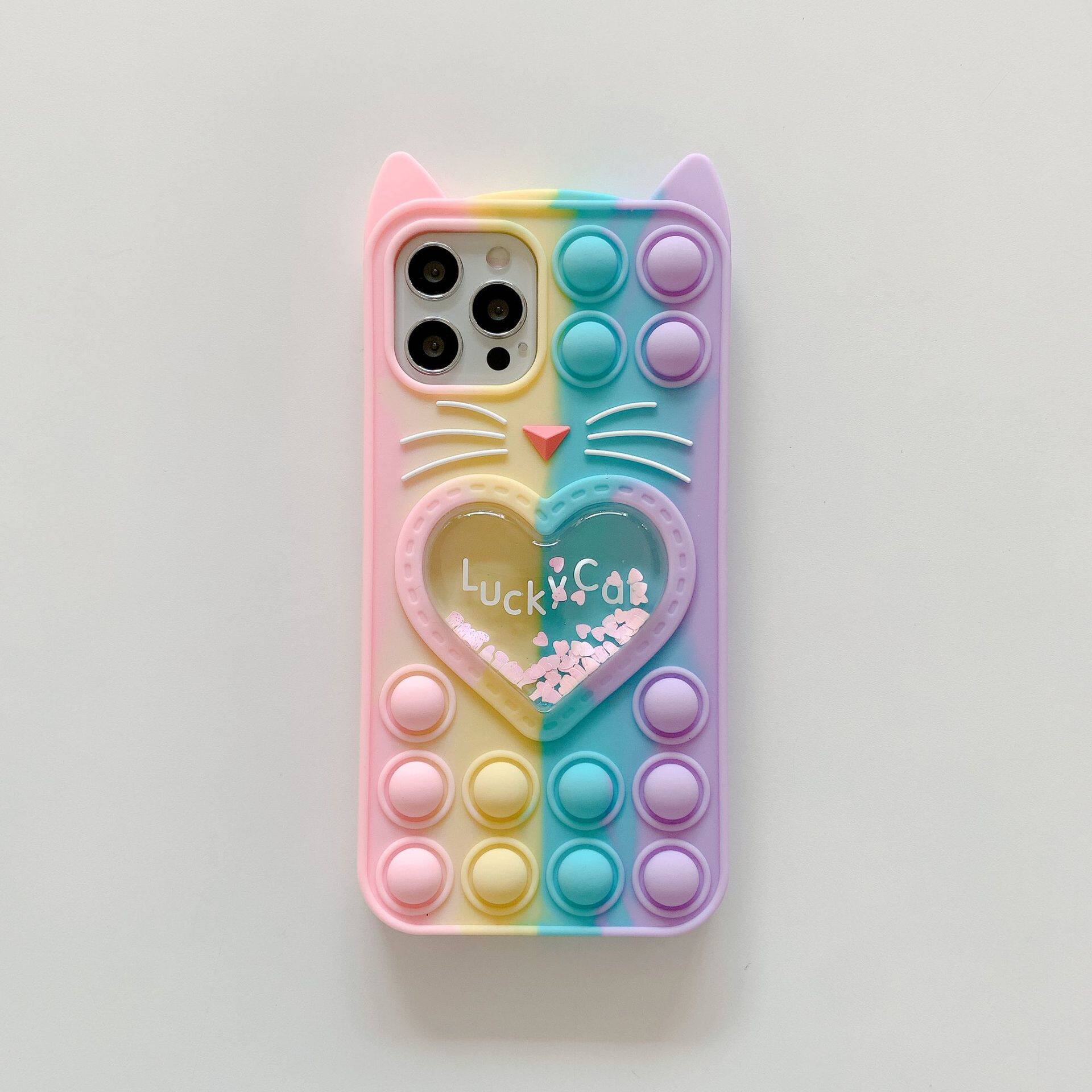 For Apple 14pro quicksand mirror Cat phone case Xiaomi Huawei vivo cartoon powder cat protective case