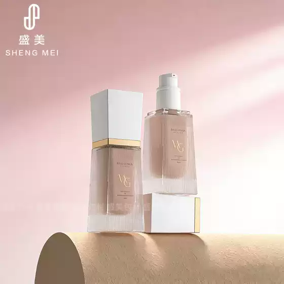 In-Stock 30ml Slim Waist Striped Foundation Liquid Glass Bottle with Pump, Bb Cream, Makeup Cream Bottle, Lotion, Essence Dispensing Bottle