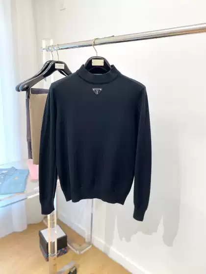 1.1 Correct Version Miu Autumn and Winter Blcg New Model Pujia Pra Triangle Logo Half-Turtleneck Cashmere Blend Sweater for Men and Women