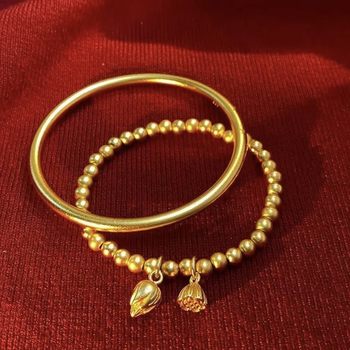Hot-Selling Plain Ring Sand Gold Ancient Method Heritage Bracelet Gold Two Generations of Lotus Elegant and High-End Factory Direct Sales