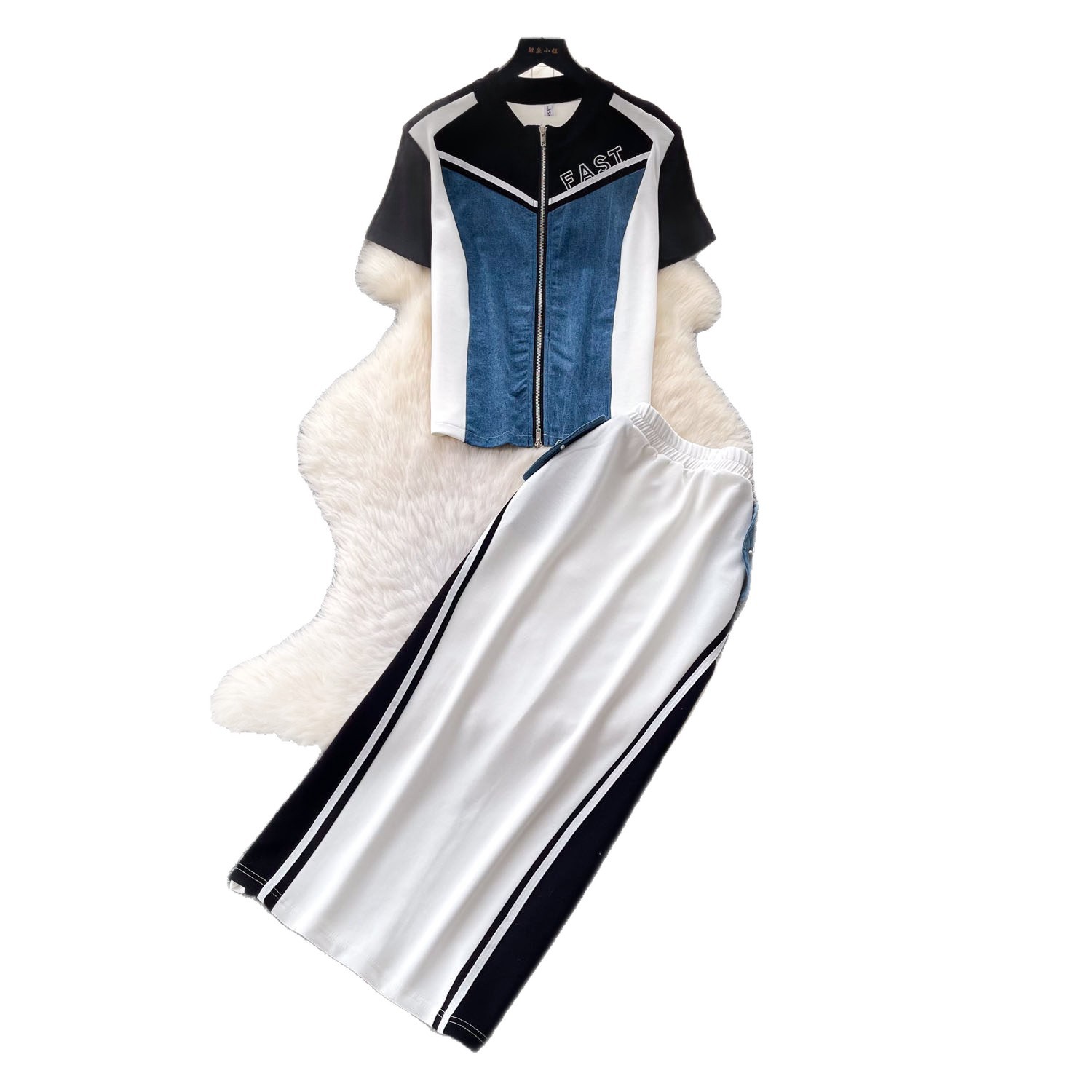 Fashion Color Block Striped Short Sleeve Two Piece Set Slim Fit High Waist Casual Style Summer Office Wear