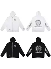 High Version Crowe Horseshoe Sanskrit Cross Flower Arm Men's and Women's Pure Cotton Cardigan Zipper Spring and Autumn Hooded Sweater Jacket
