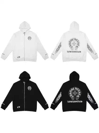 High Version Crowe Horseshoe Sanskrit Cross Flower Arm Men's and Women's Pure Cotton Cardigan Zipper Spring and Autumn Hooded Sweater Jacket