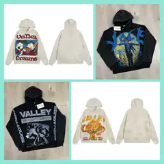 Trendy High Street New Retro Character Print Summer Unisex Loose Casual Washed Vintage Loose Hoodie Sweatshirt