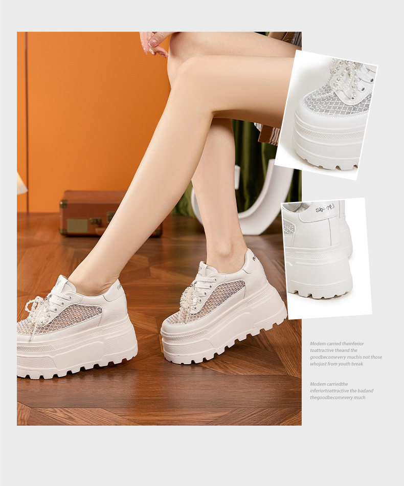 Giày sneaker nữ chunky đế dày rhinestone trắng 2025 — Bạc, Trắng chi tiết 3