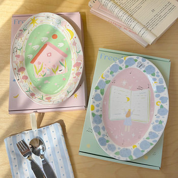 Copyright ins cartoon fun hand-painted illustration style ceramic plate gift girl heart breakfast plate dessert plate 10 inches